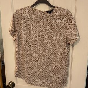Banana Republic Factory Cream and Burgundy Abstract Print Blouse
